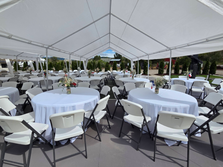 Private Event Setup with Tables, Chairs, and Linen Rentals